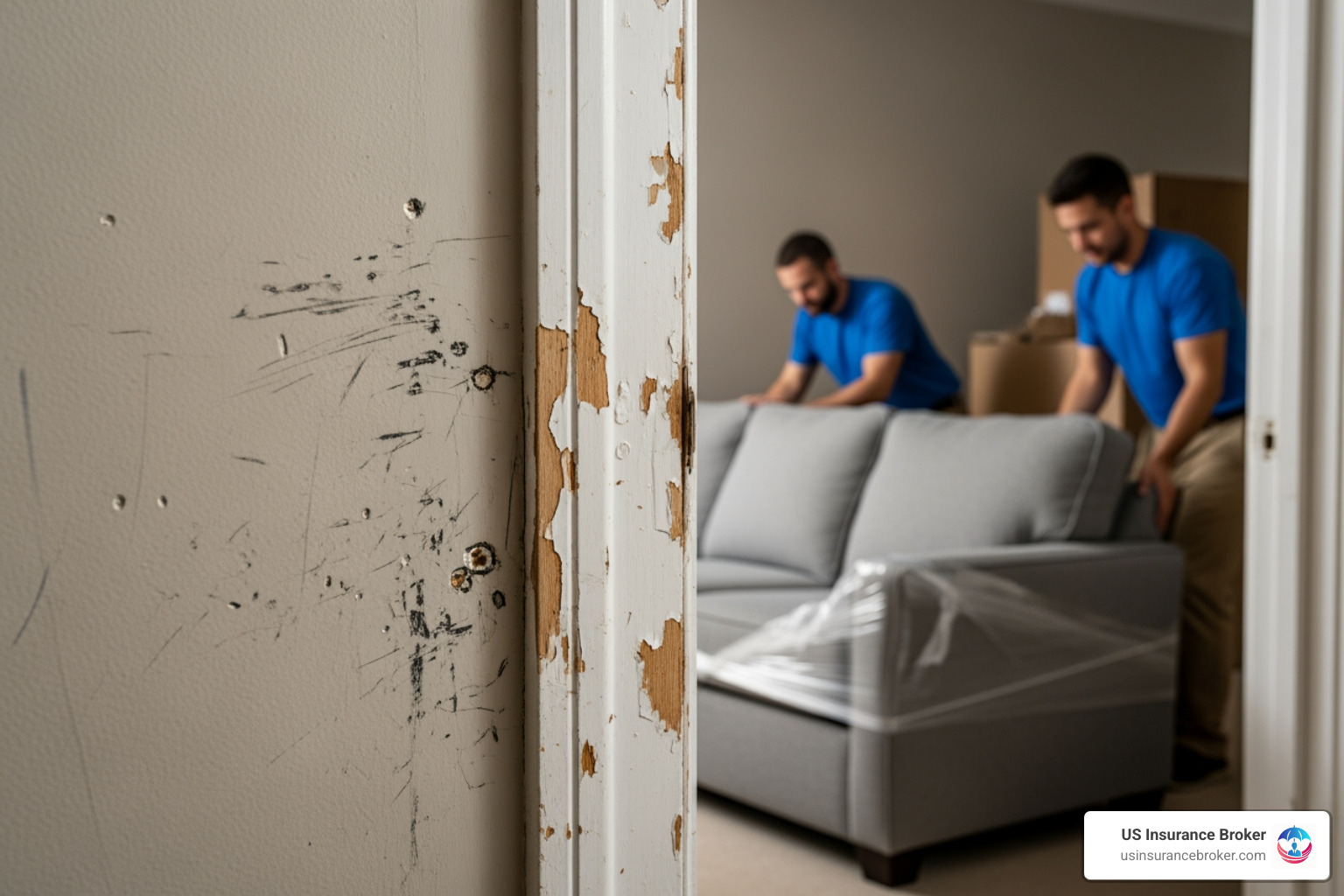 scuffed wall next to a doorway where movers are navigating furniture - general liability for moving companies scuffed wall next to a doorway where movers are navigating furniture - general liability for moving companies