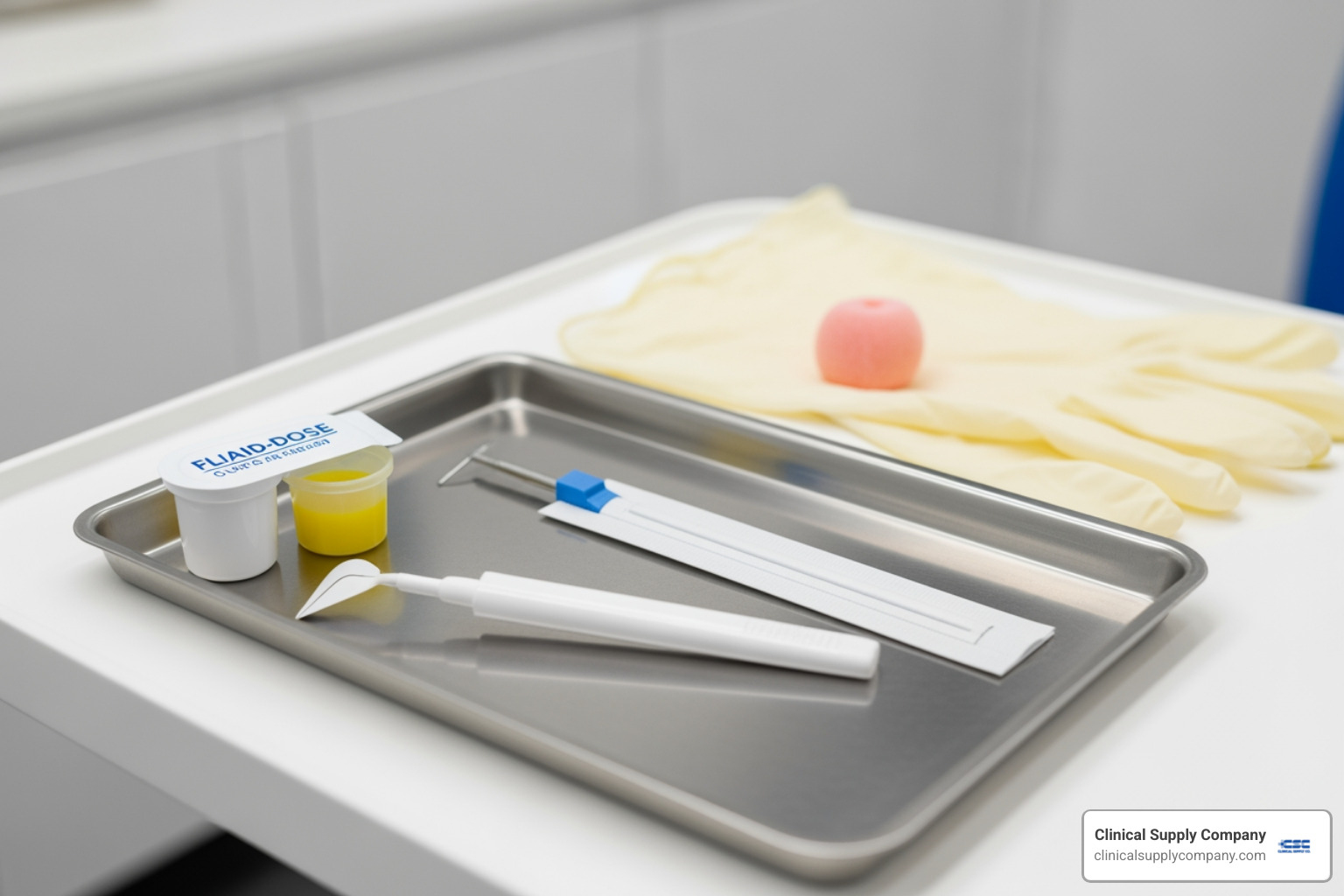 dental tray setup with fluoride varnish, prophy angle, and gloves - best dental fluoride varnish