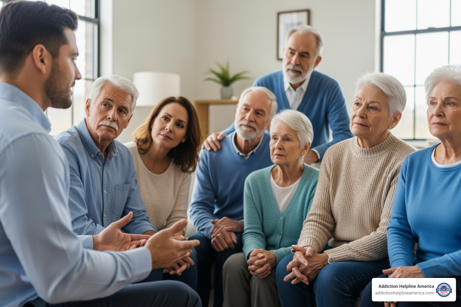 interventionist calmly speaking with a family group - drug interventionist