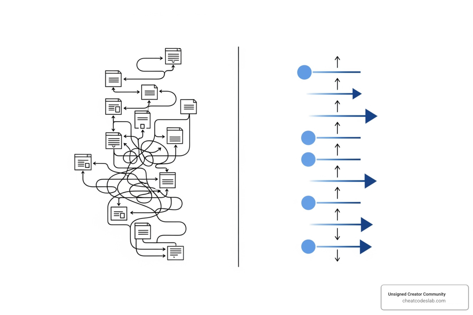 A diagram showing the content creation process before and after automation - automate content creation