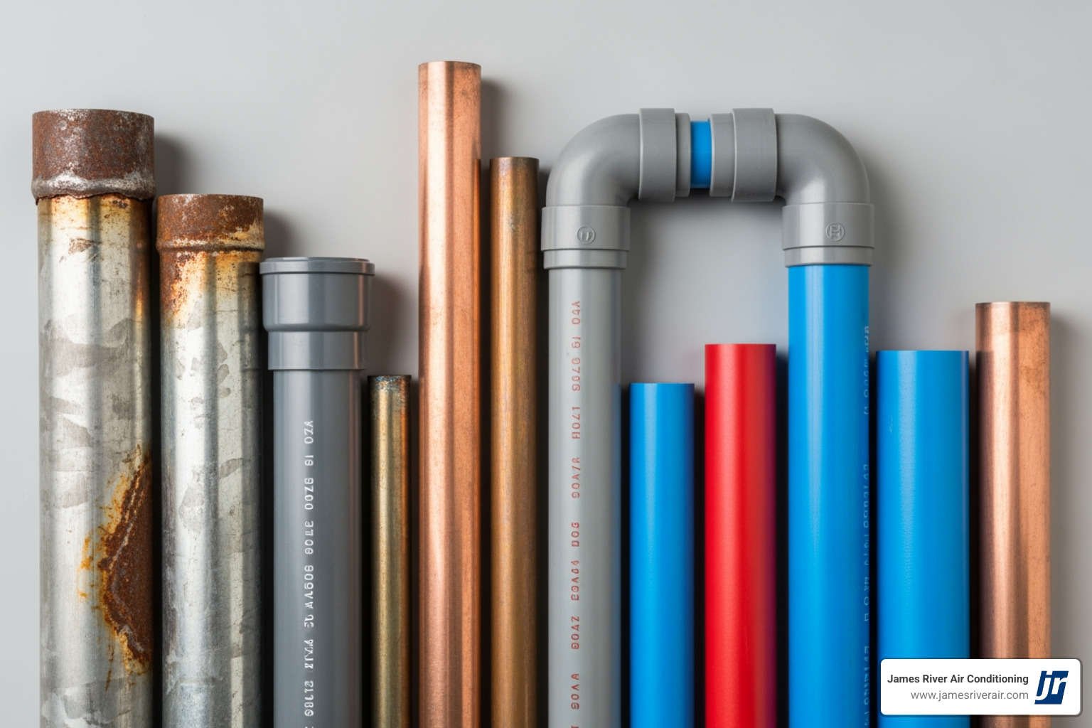 Infographic showing the average lifespan of different plumbing pipe materials: Galvanized steel pipes lasting 40-50 years, polybutylene pipes prone to failure after 10-15 years, copper pipes lasting 50-70 years, and modern PEX pipes with a projected lifespan of 40-50+ years with superior flexibility and corrosion resistance - plumbing replacement in rockwood, va Infographic showing the average lifespan of different plumbing pipe materials: Galvanized steel pipes lasting 40-50 years, polybutylene pipes prone to failure after 10-15 years, copper pipes lasting 50-70 years, and modern PEX pipes with a projected lifespan of 40-50+ years with superior flexibility and corrosion resistance - plumbing replacement in rockwood, va