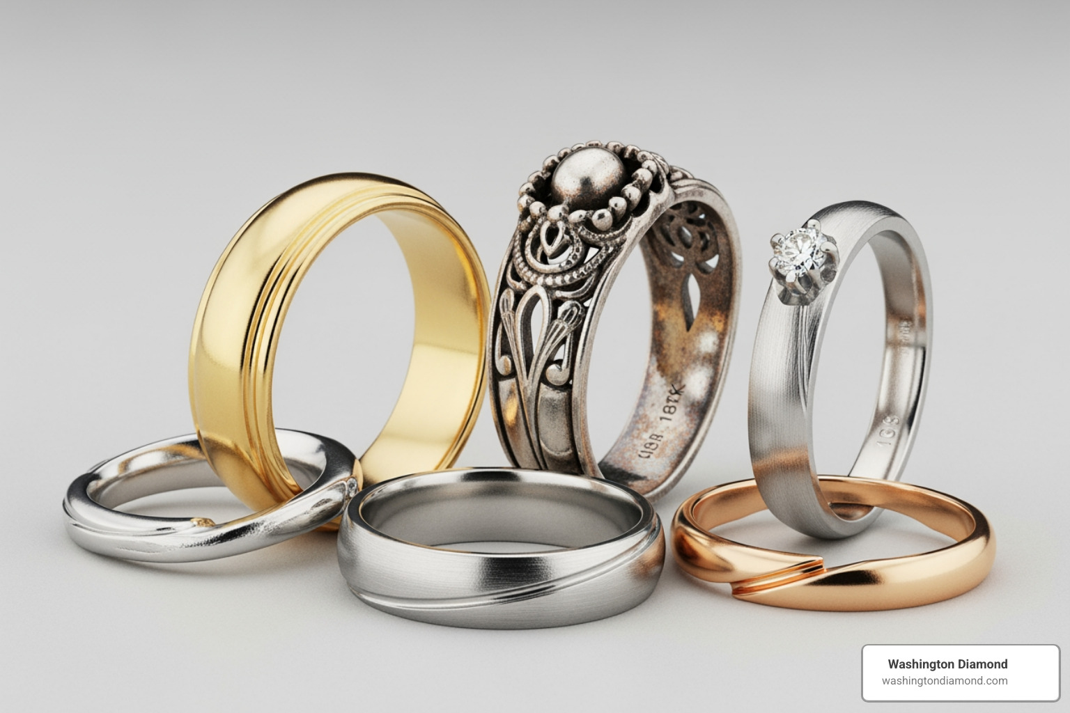 collection of rings made from different metals - resizing a family heirloom