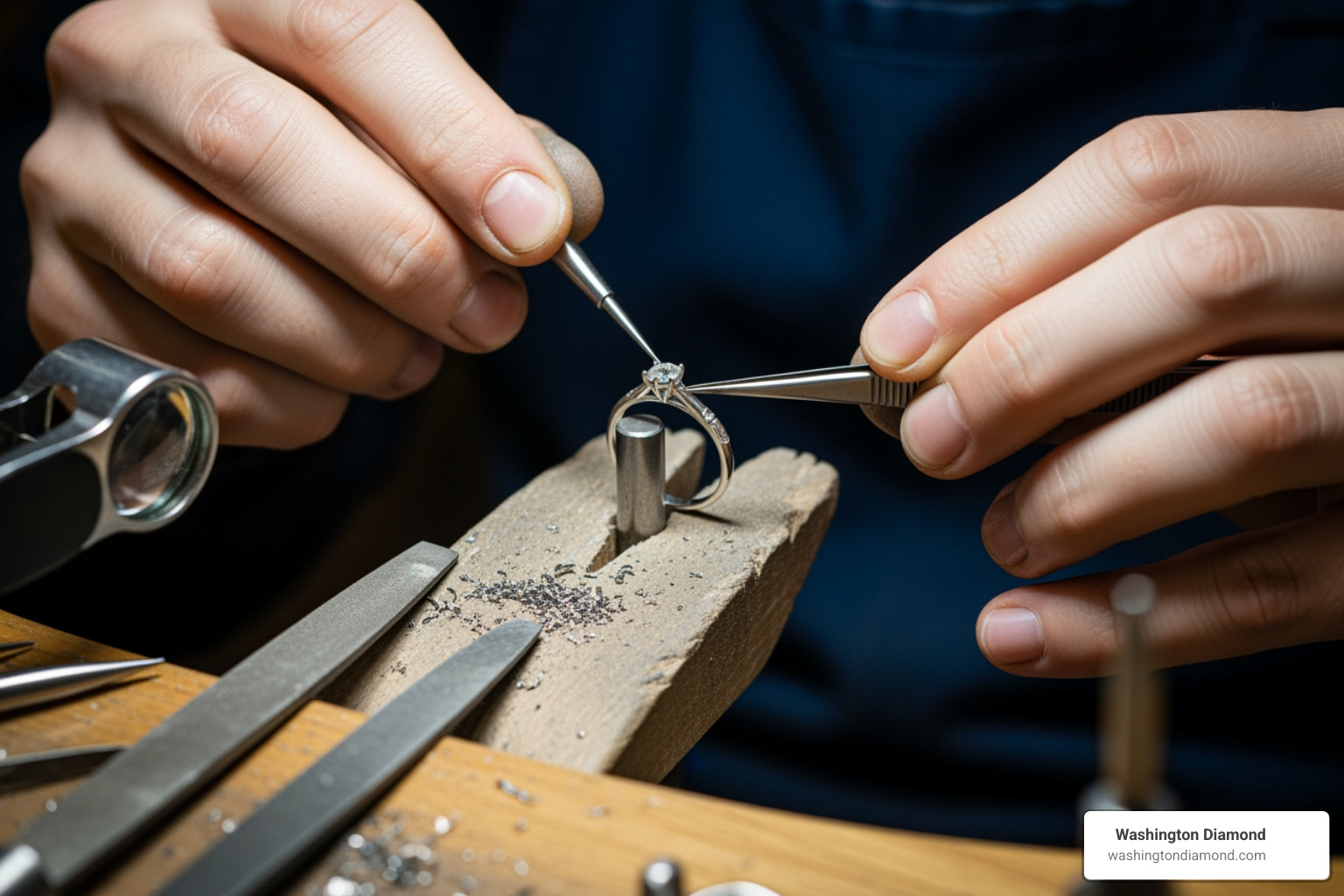 jeweler's hands working on a ring - resizing a family heirloom
