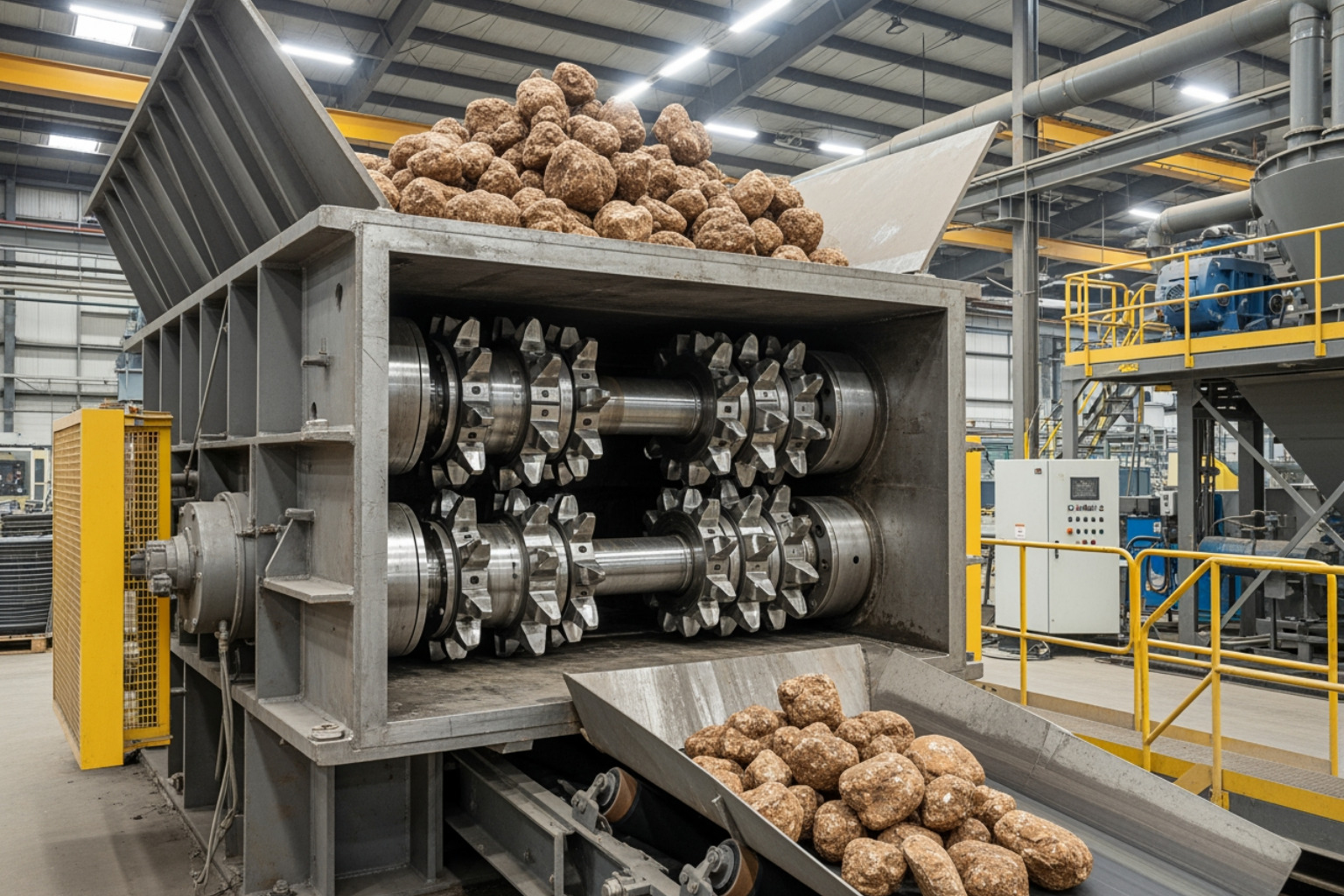 Heavy-duty dual-shaft industrial lump breaker designed for aggressive crushing