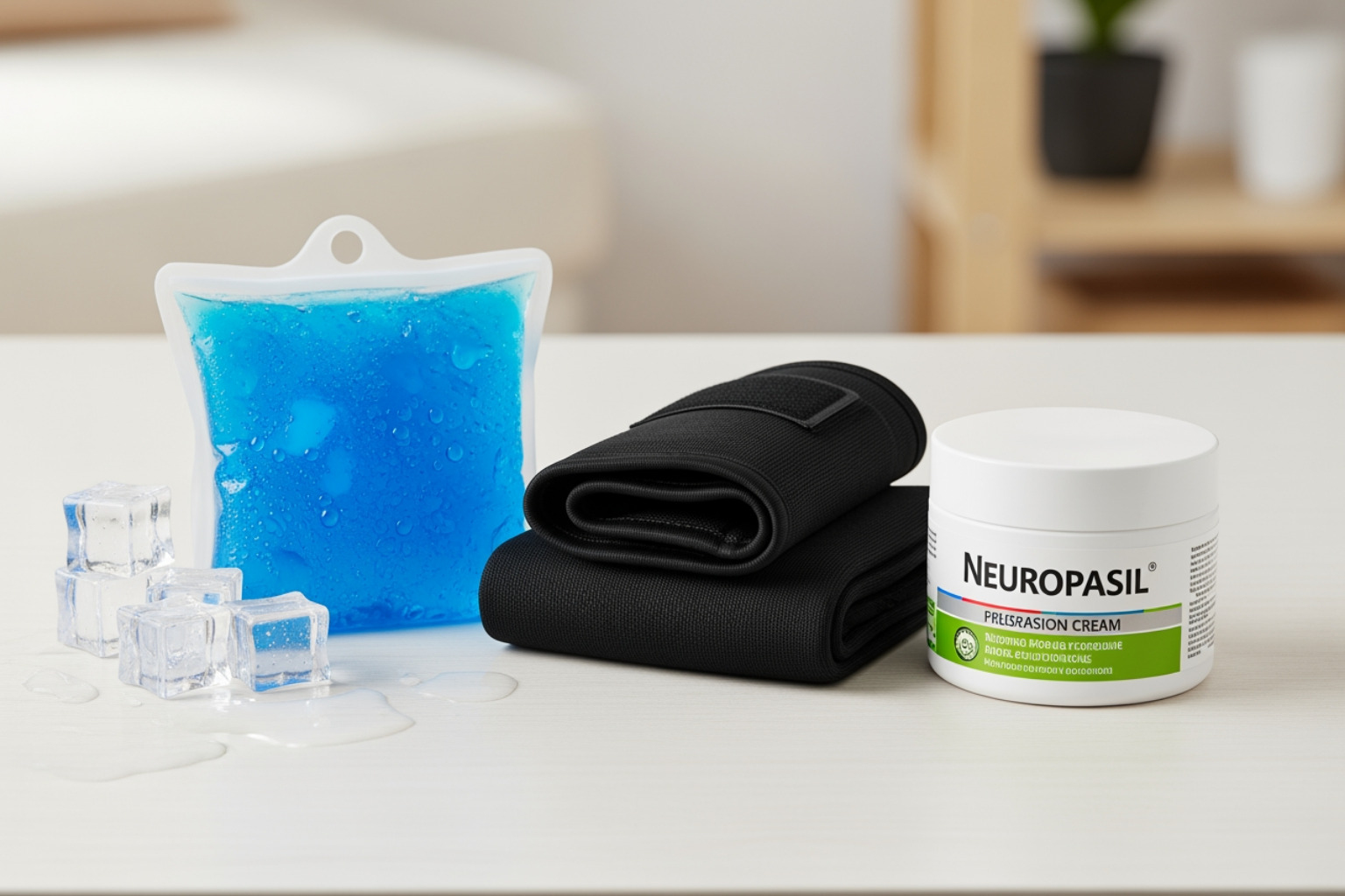 home treatment kit with ice pack, compression sleeve, and Neuropasil cream - tibia muscle pain home treatment kit with ice pack, compression sleeve, and Neuropasil cream - tibia muscle pain