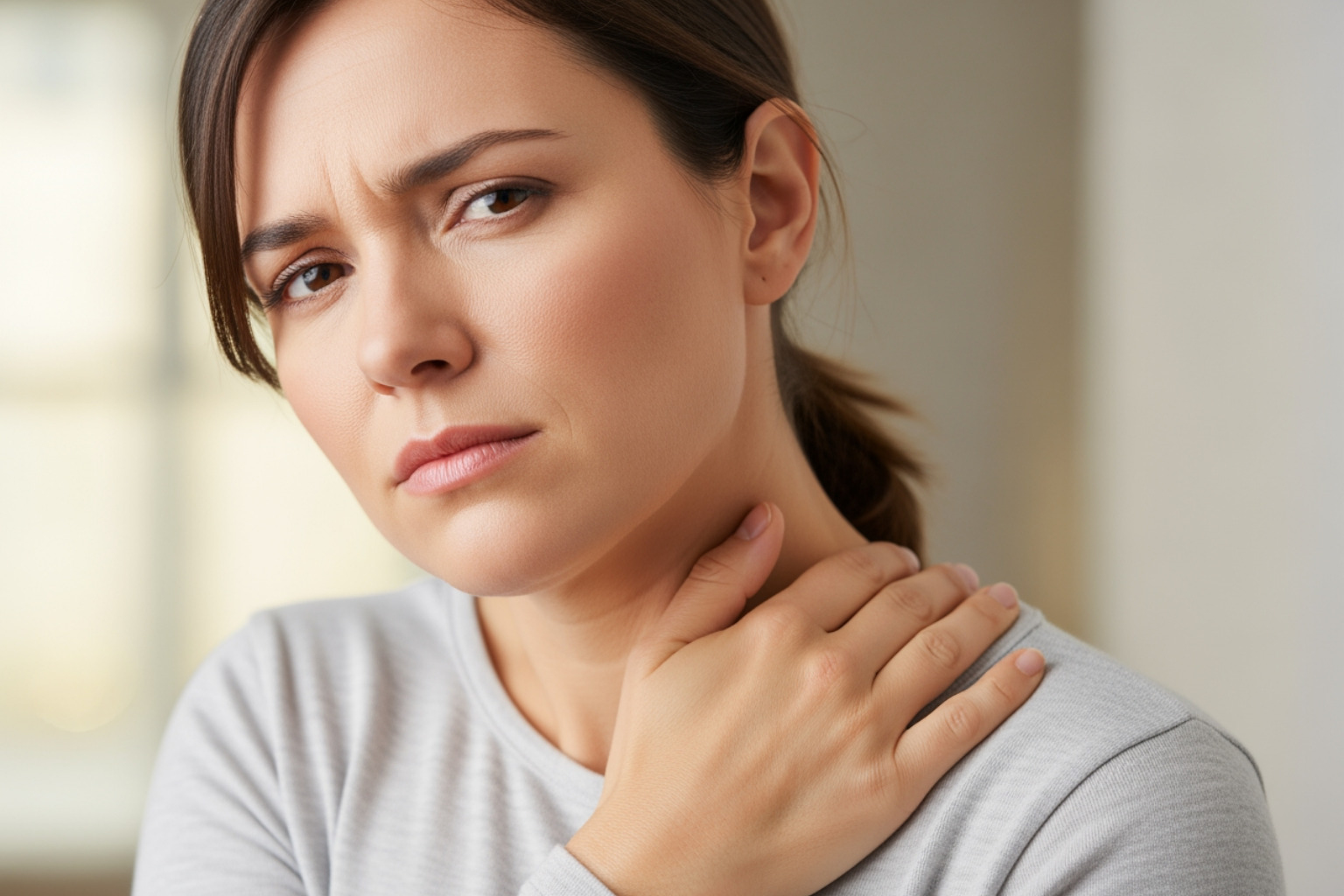 person holding tight neck or shoulder - tight muscle relief person holding tight neck or shoulder - tight muscle relief