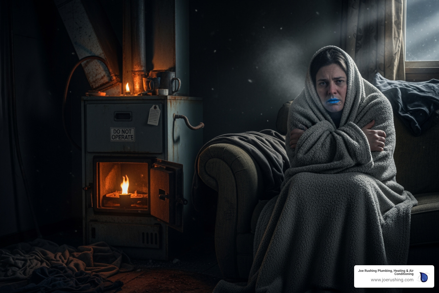 Infographic showing 5 critical signs you need emergency heating installation: 1) Complete system failure with no heat, 2) Heating system older than 15-20 years, 3) Cracked heat exchanger or carbon monoxide risk, 4) Loud banging or grinding noises indicating mechanical failure, 5) Frequent breakdowns with rising repair costs - 24 hour heating installation in lubbock, tx