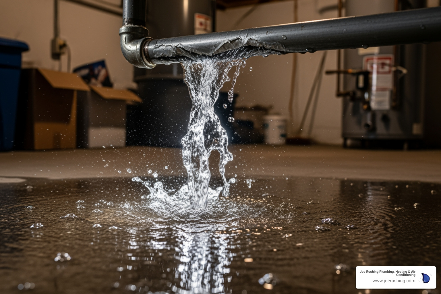 Infographic showing 5 critical signs you need emergency pipe repair: 1. Water pooling or flooding in your home, 2. Sudden loss of water pressure throughout the house, 3. Visible pipe bursts or major leaks, 4. Sewage backup or foul odors from drains, 5. Frozen pipes that may burst when thawed - 24 hour pipe repairs in lubbock, tx