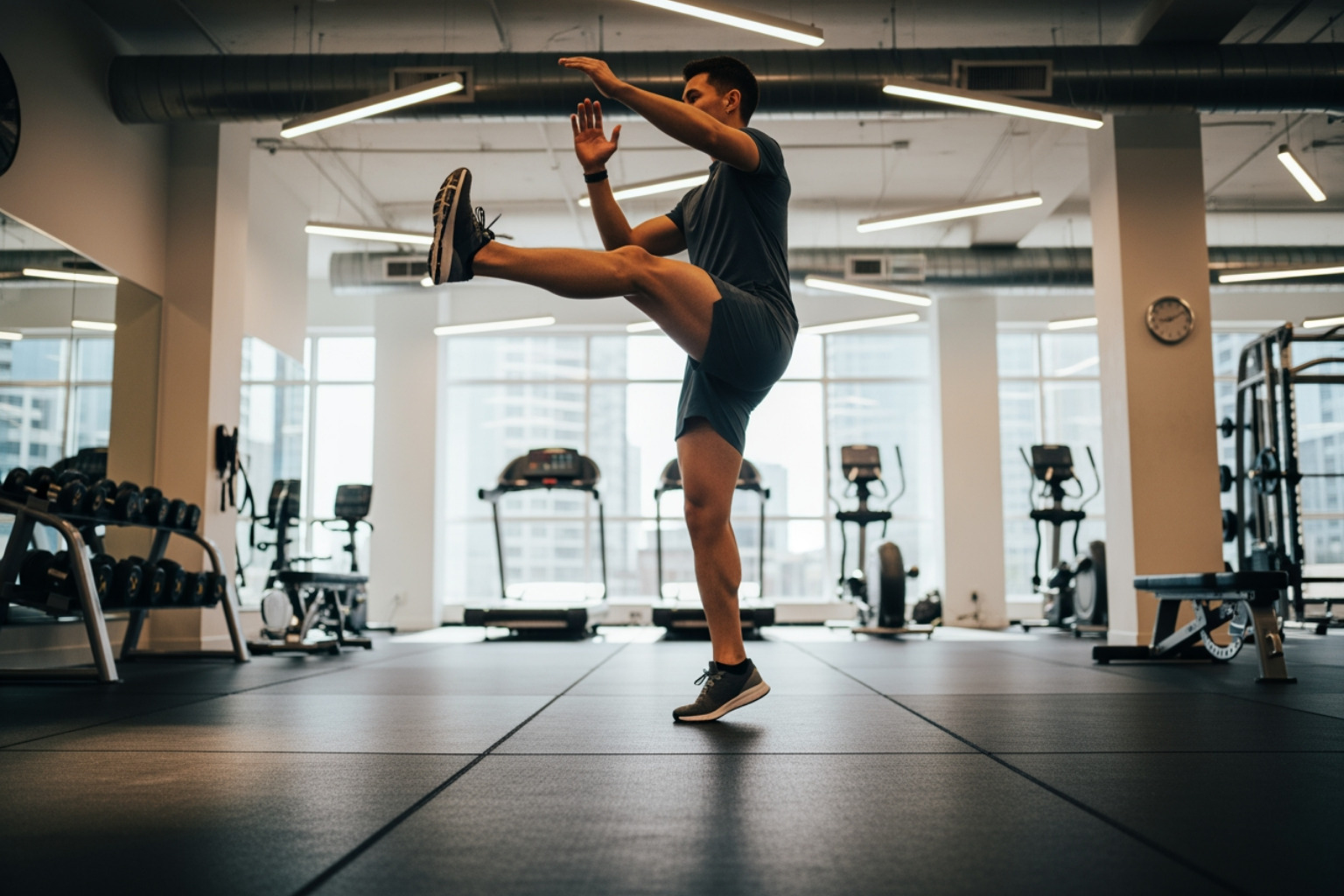 person warming up with dynamic stretches - pain after exercise