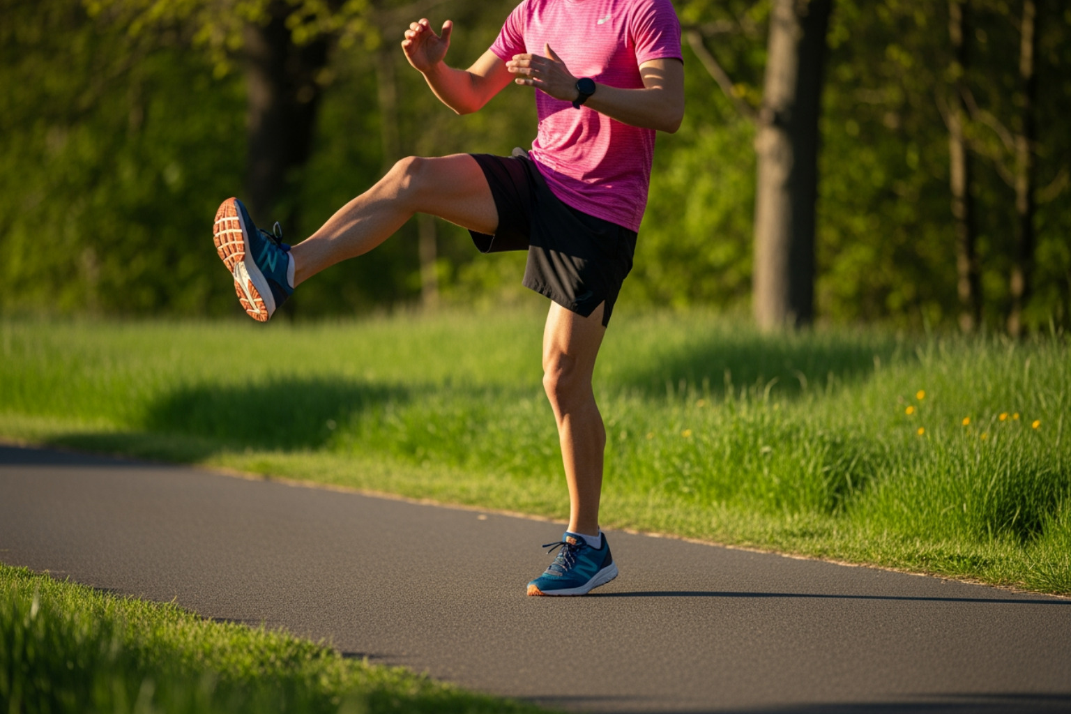 person doing dynamic stretches before a run - sore muscles from working out person doing dynamic stretches before a run - sore muscles from working out