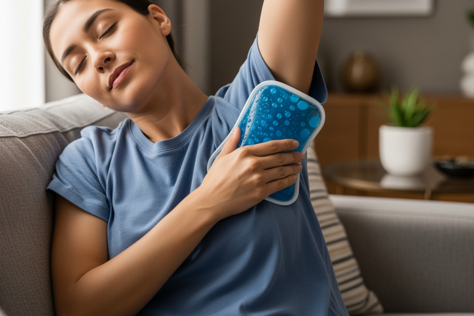 image demonstrating the RICE protocol on the shoulder armpit area - armpit muscle pain