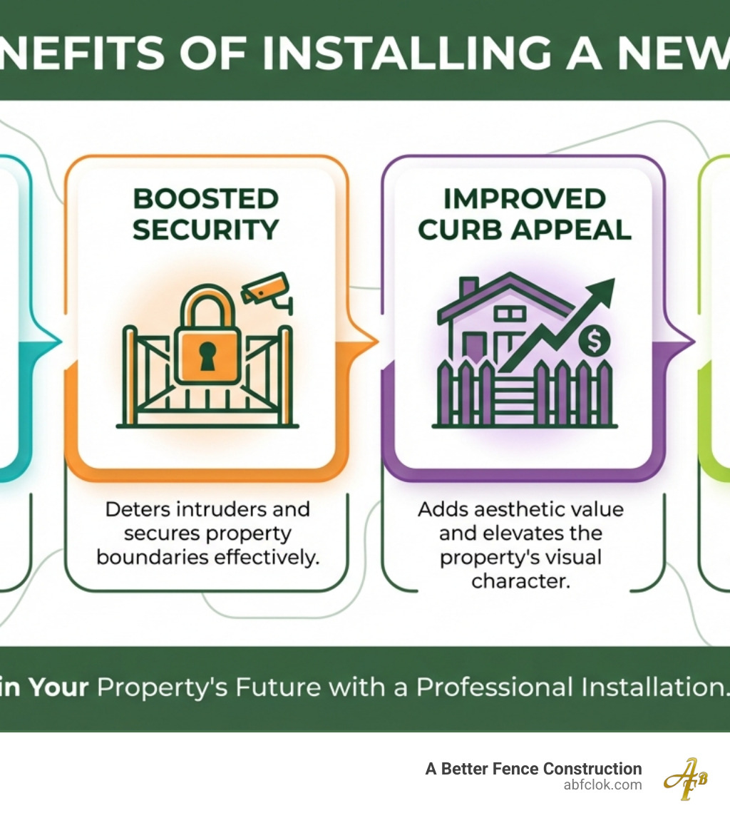 Infographic detailing the key benefits of installing a new fence - fence and gate companies near me infographic Infographic detailing the key benefits of installing a new fence - fence and gate companies near me infographic