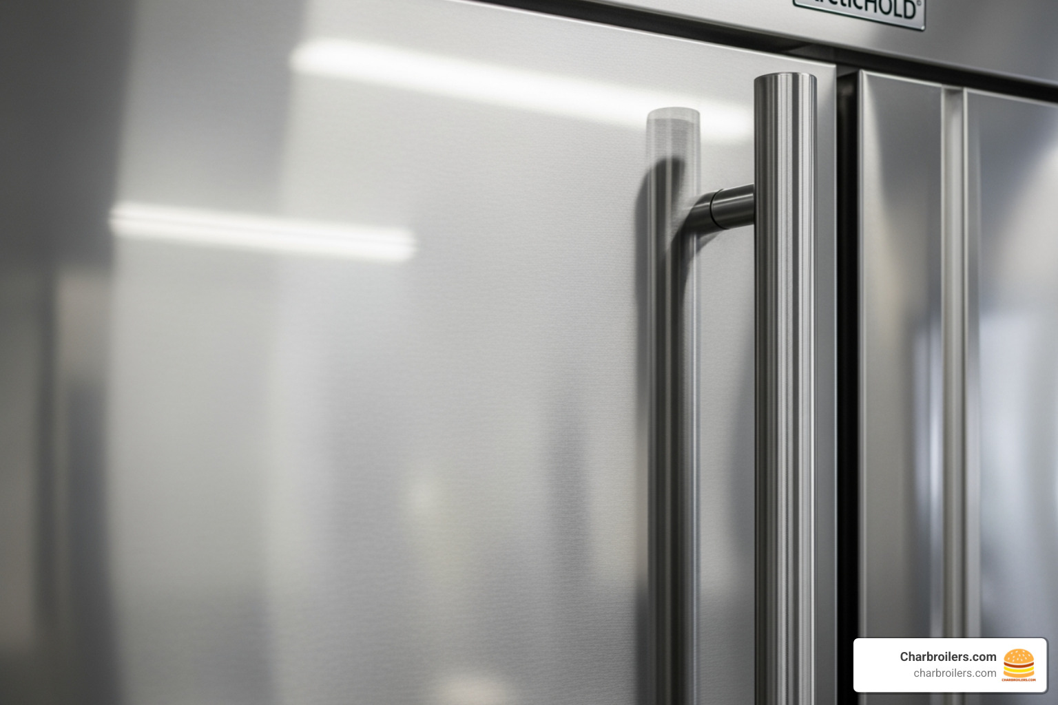 close-up on a clean, shiny stainless steel refrigerator door - commercial stainless steel refrigerator freezer close-up on a clean, shiny stainless steel refrigerator door - commercial stainless steel refrigerator freezer