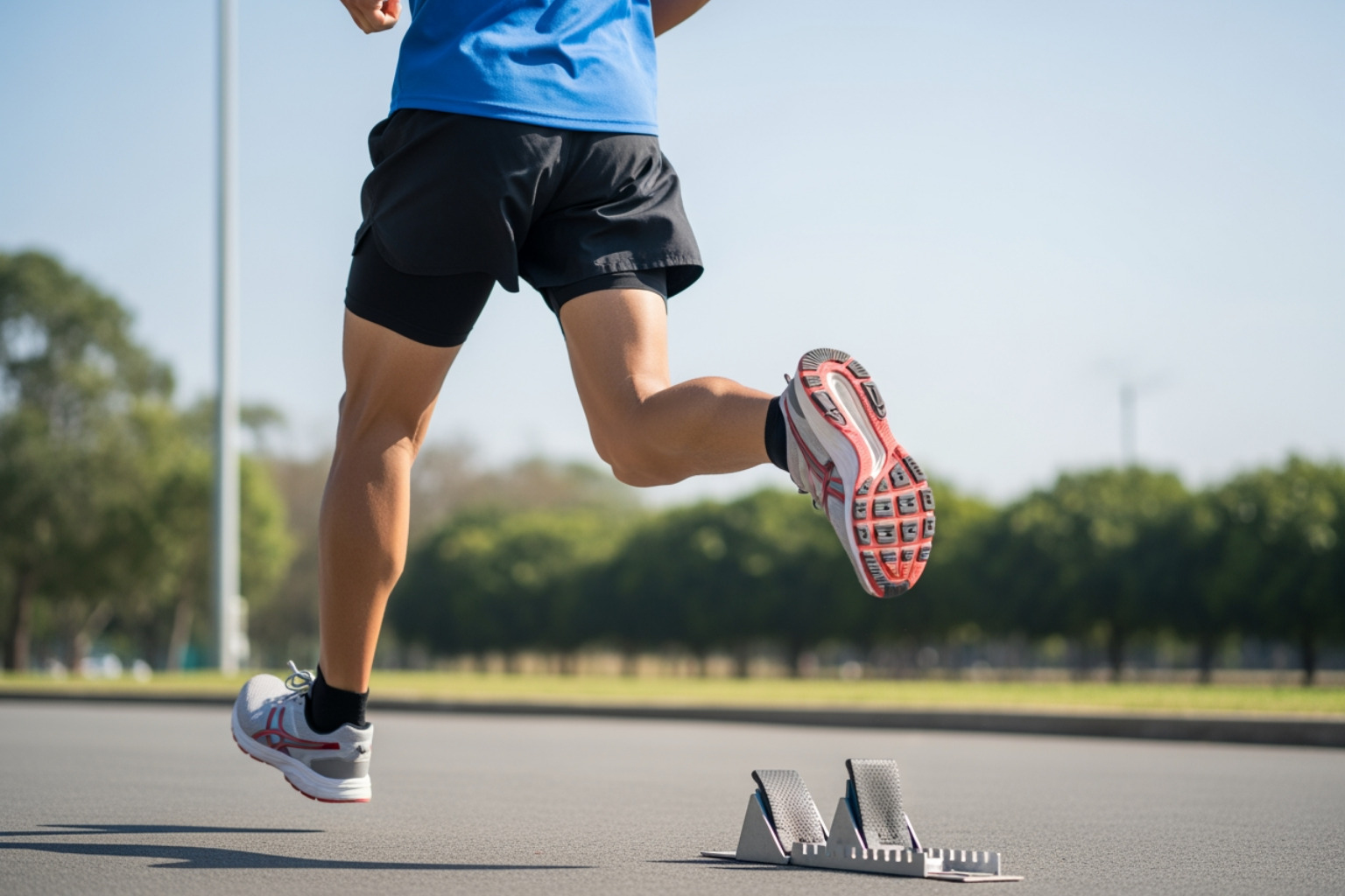 image of a runner with poor form overstriding - calf pain after running
