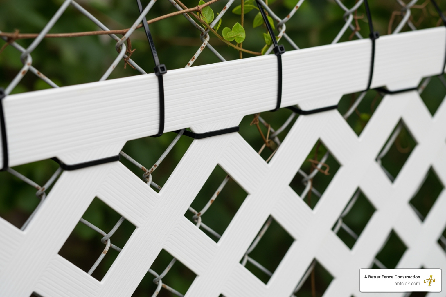 vinyl lattice attached to a chain link fence with black zip ties - attach vinyl fence to chain link vinyl lattice attached to a chain link fence with black zip ties - attach vinyl fence to chain link