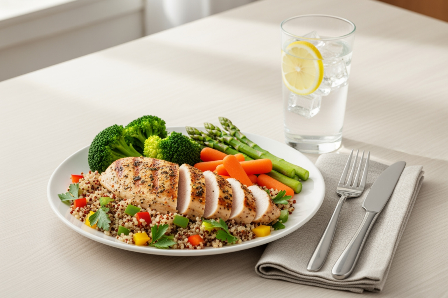 A healthy post-workout meal with a large glass of water - extreme soreness after working out