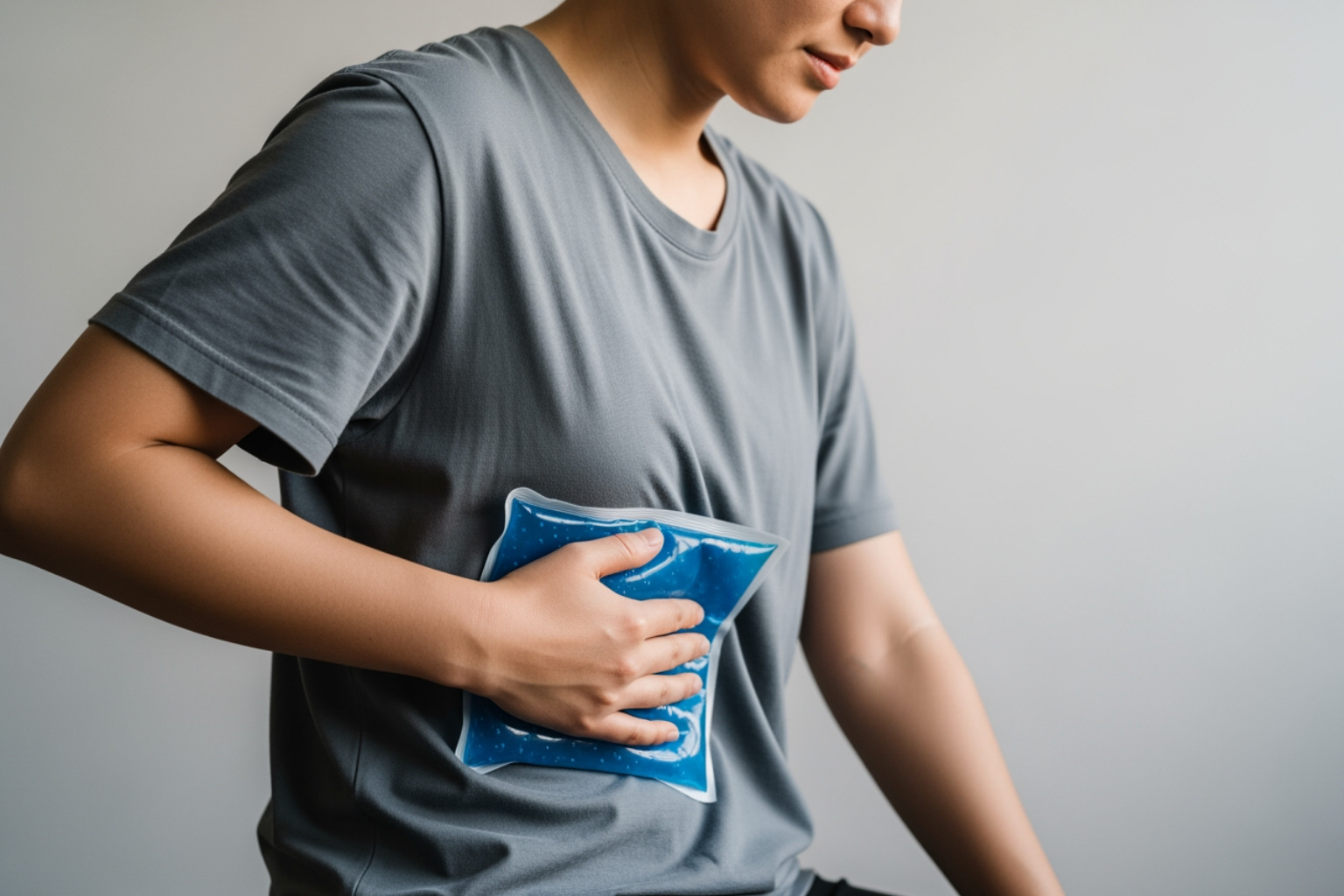 person applying cold pack to side - intercostal muscle pain