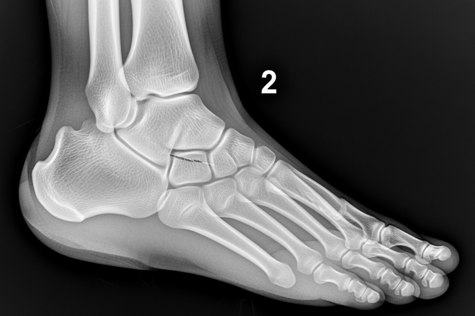 X-ray showing a metatarsal stress fracture - top of foot pain X-ray showing a metatarsal stress fracture - top of foot pain