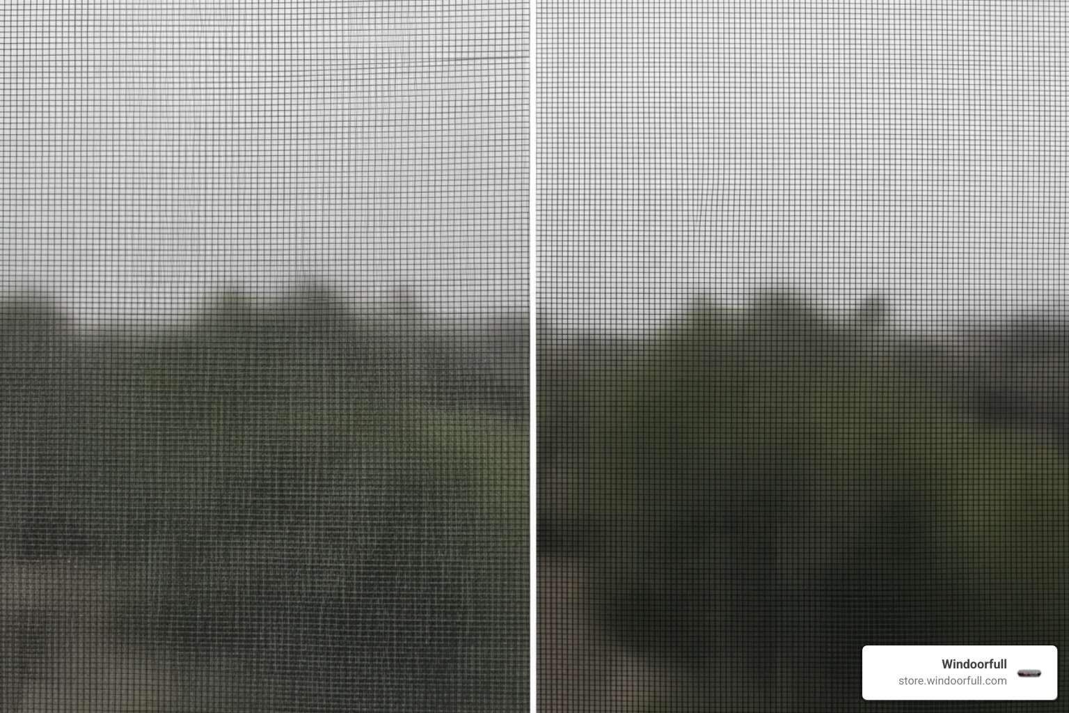 Close-up comparison of standard mesh vs. high-visibility mesh - Mosquito Screen for Euro Style Windows Close-up comparison of standard mesh vs. high-visibility mesh - Mosquito Screen for Euro Style Windows