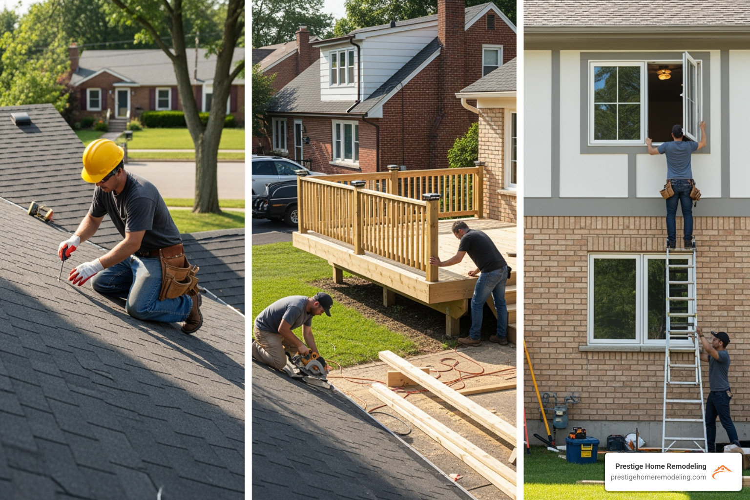 Various home improvement projects like roofing, deck building, and window replacement - Maryland home improvement