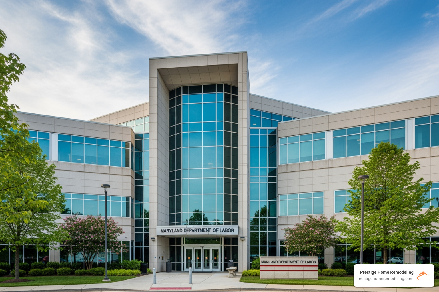 The Maryland Department of Labor building or logo - Maryland home improvement