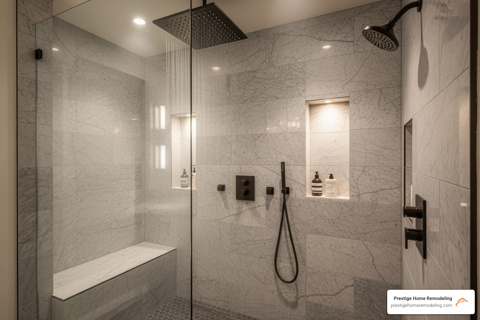 luxurious walk-in shower with rainfall head - southern maryland bathroom remodeling