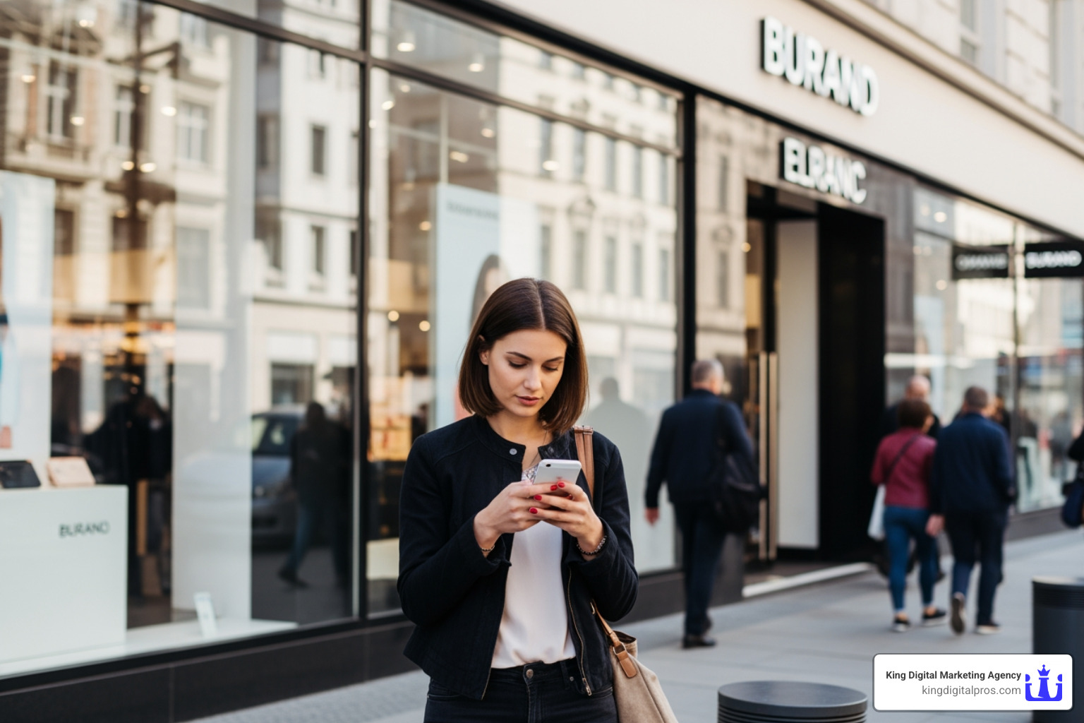 Person Using Smartphone Near Retail Storefront - Location Marketing