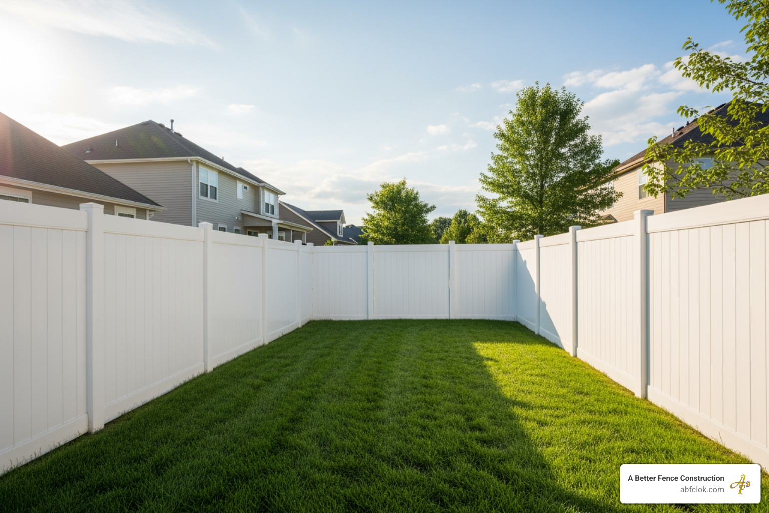 clean, white vinyl privacy fence enclosing a suburban backyard - best fence for privacy clean, white vinyl privacy fence enclosing a suburban backyard - best fence for privacy