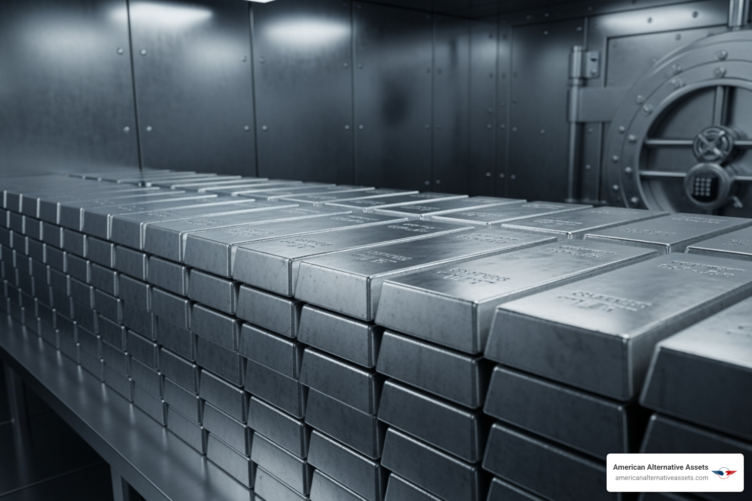 securely stored silver bars in a vault, labeled with "IRA Approved" - best silver stocks to invest in