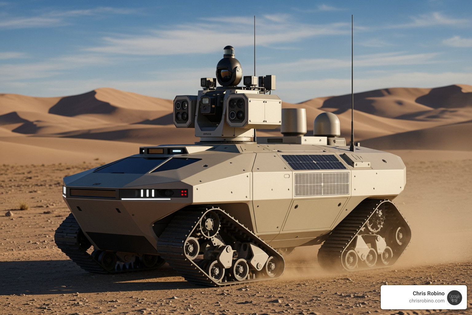 futuristic autonomous vehicle patrolling a border - highly innovative technology firm