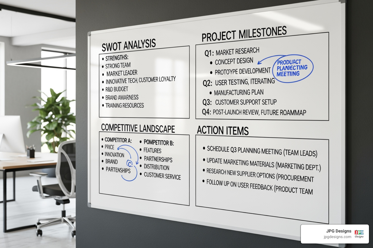 whiteboard with SWOT analysis - Non-profit digital strategy