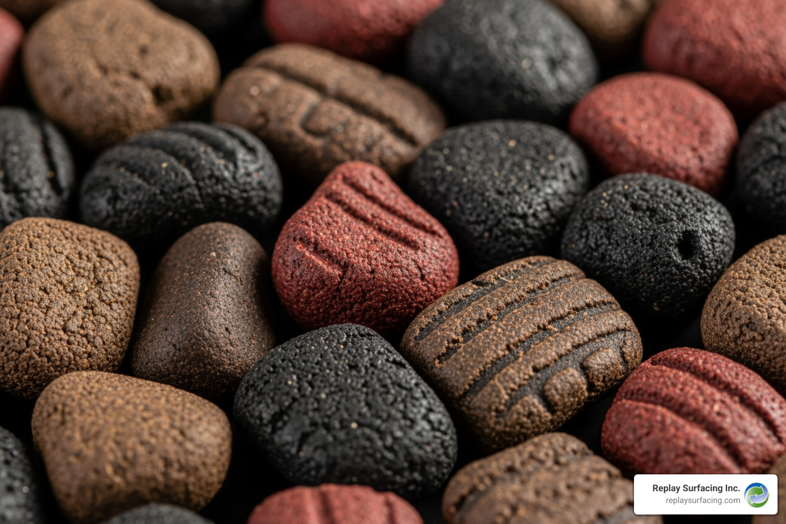 close-up of rubber mulch nuggets showing texture - recycled rubber mulch near me