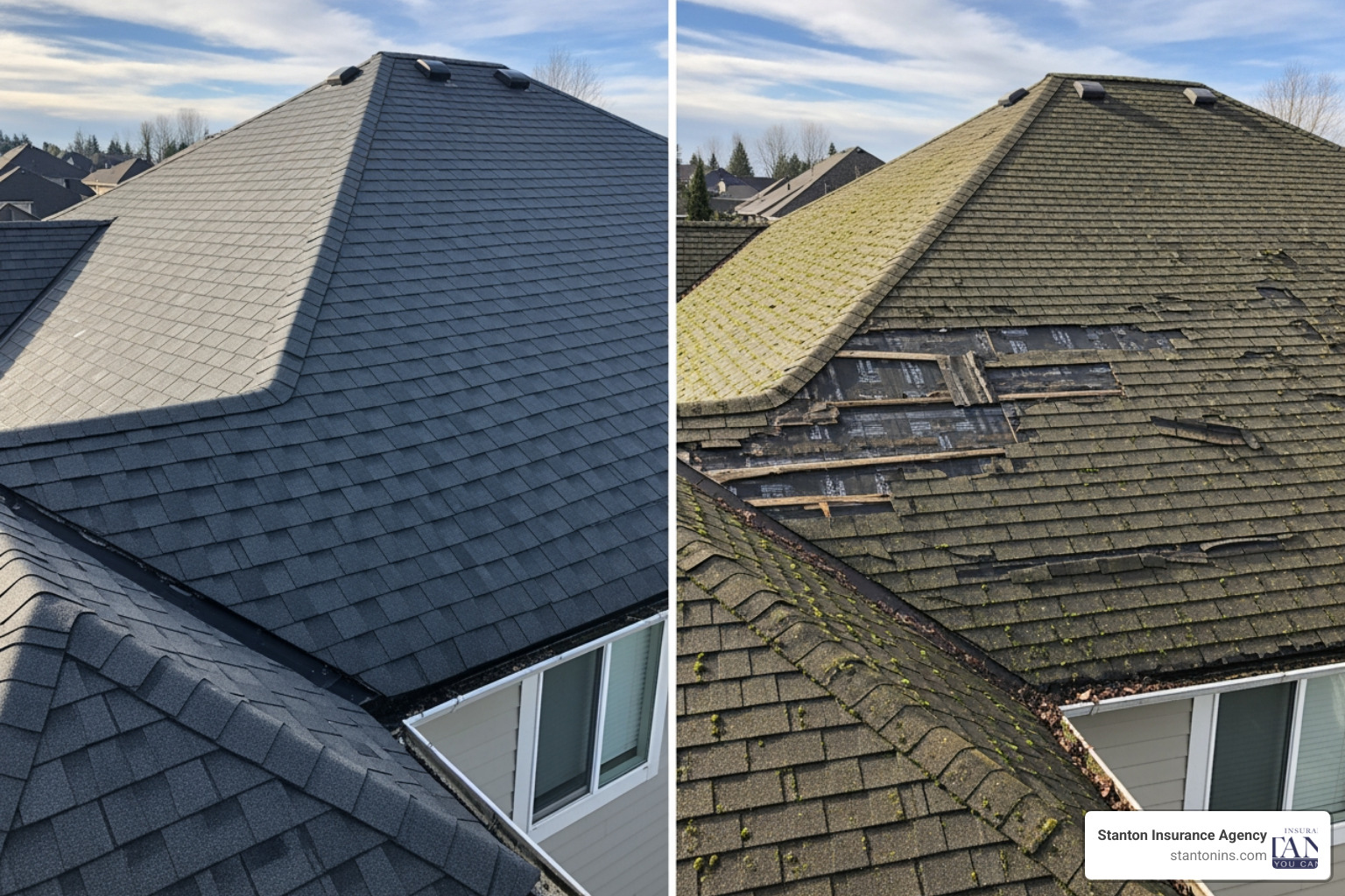 New and old roof comparison - average home insurance cost