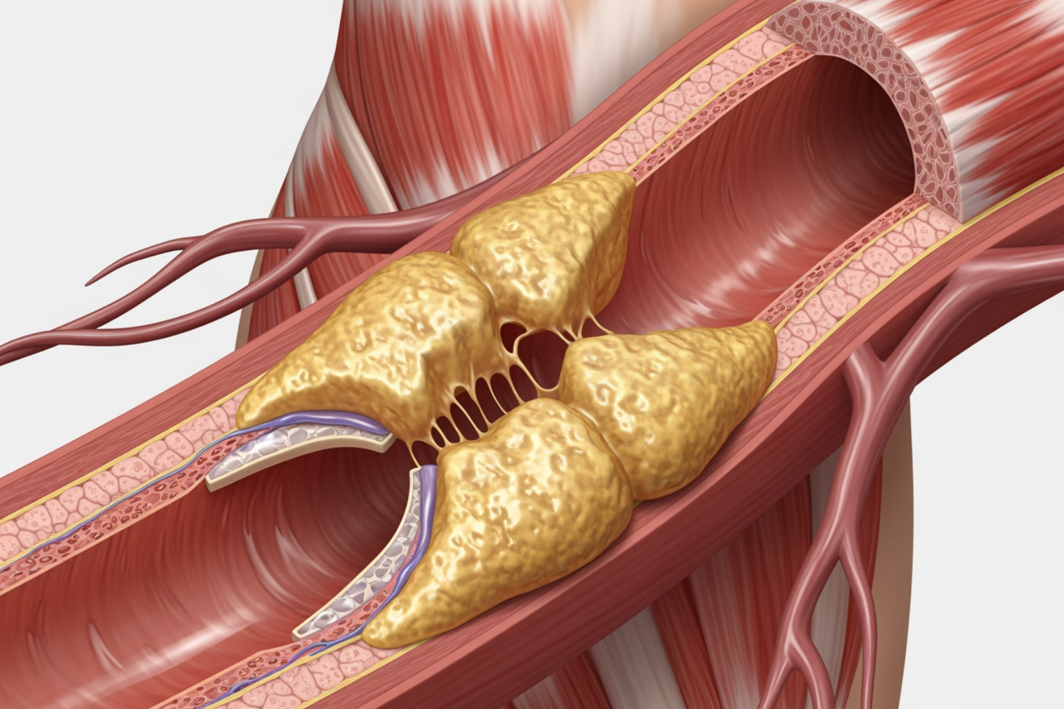 illustration of narrowed arteries in Peripheral Artery Disease (PAD) - leg muscles pain reason