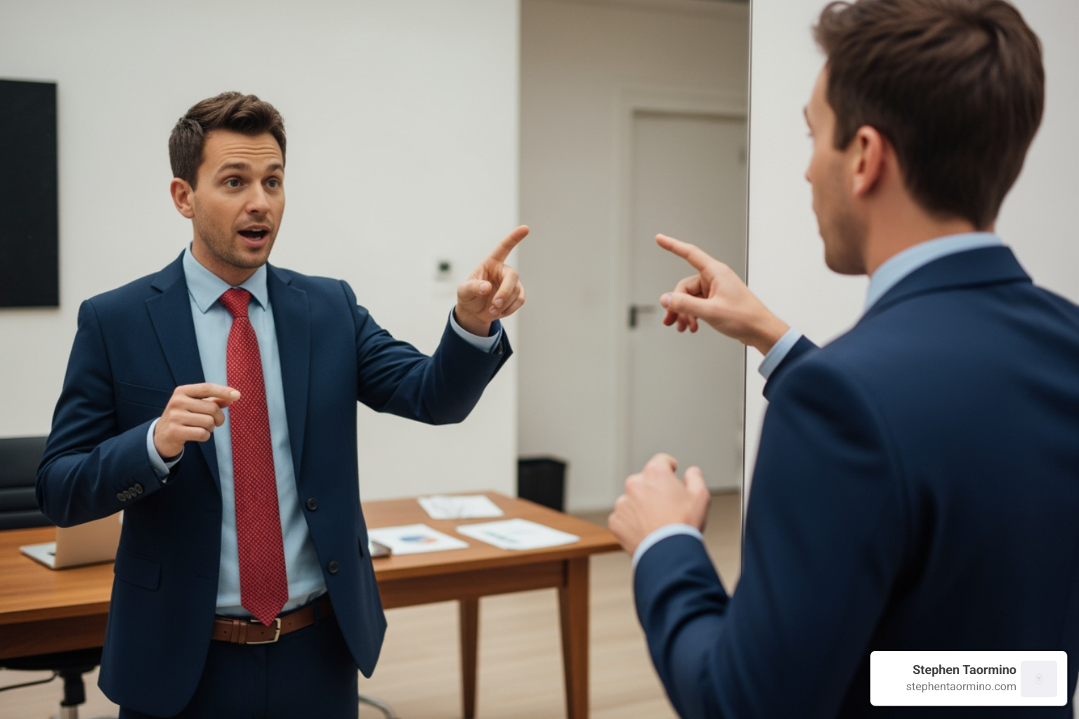 speaker practicing in front of a mirror - Public speaking training