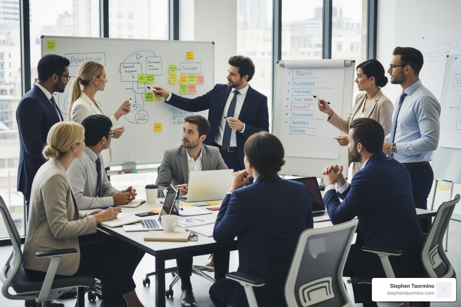 Executives in a collaborative workshop setting - Executive communication coaching