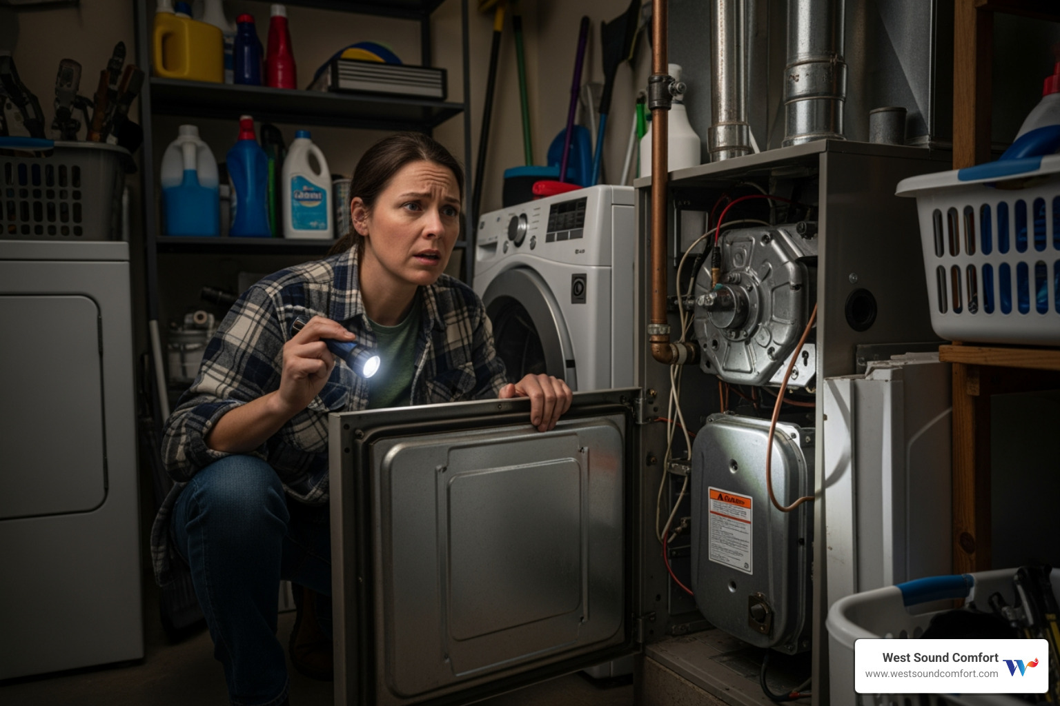 Infographic showing 5 key signs you need emergency furnace repair: no heat production despite thermostat settings, loud banging or booming noises from the unit, strange smells like burning rubber or gas odor, carbon monoxide detector alarm sounding, and furnace constantly short-cycling on and off - "I need emergency furnace repair in Bremerton, WA. Which companies are available right now?" Infographic showing 5 key signs you need emergency furnace repair: no heat production despite thermostat settings, loud banging or booming noises from the unit, strange smells like burning rubber or gas odor, carbon monoxide detector alarm sounding, and furnace constantly short-cycling on and off - "I need emergency furnace repair in Bremerton, WA. Which companies are available right now?"