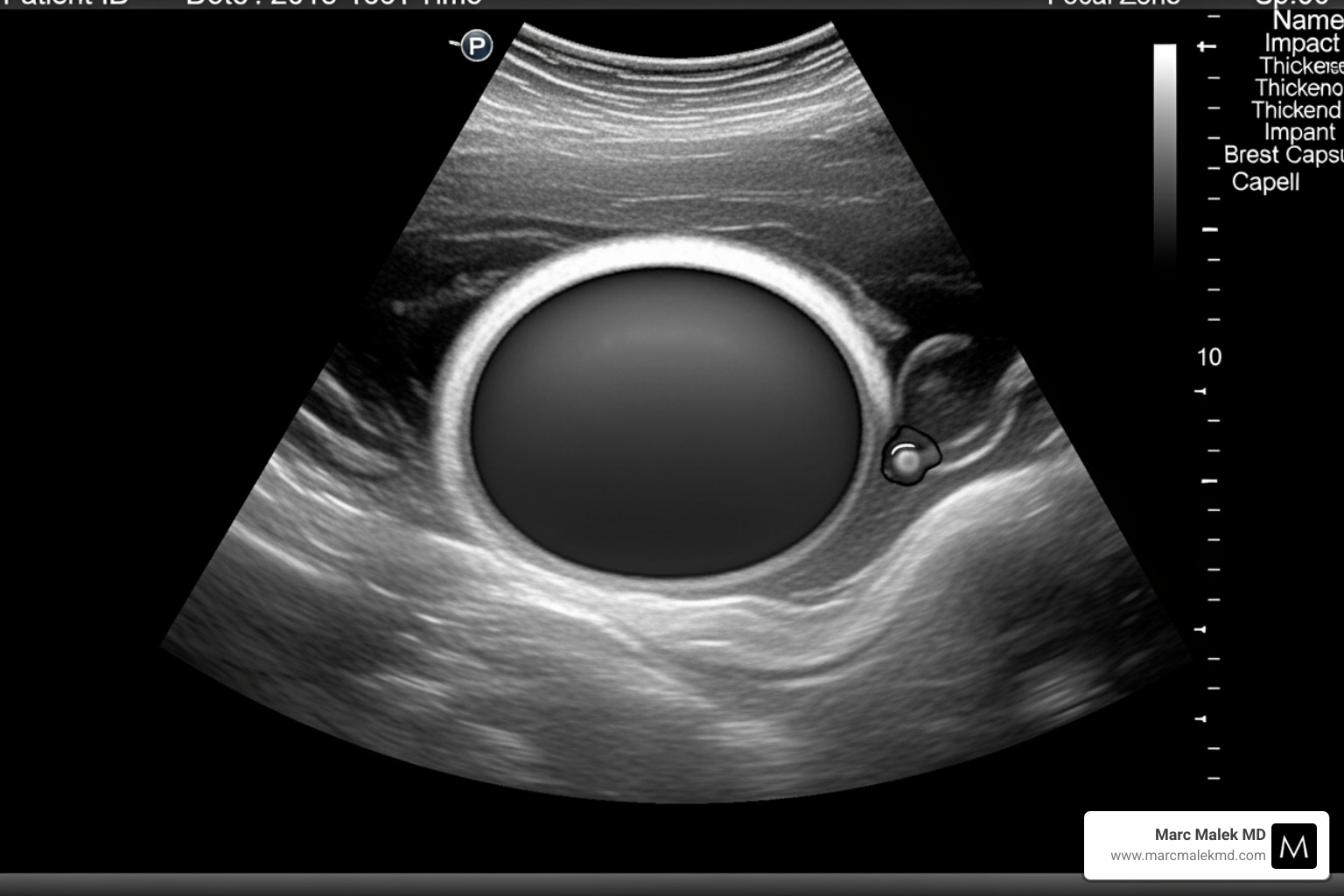 ultrasound image of a thickened breast capsule - capsular contracture symptoms ultrasound image of a thickened breast capsule - capsular contracture symptoms