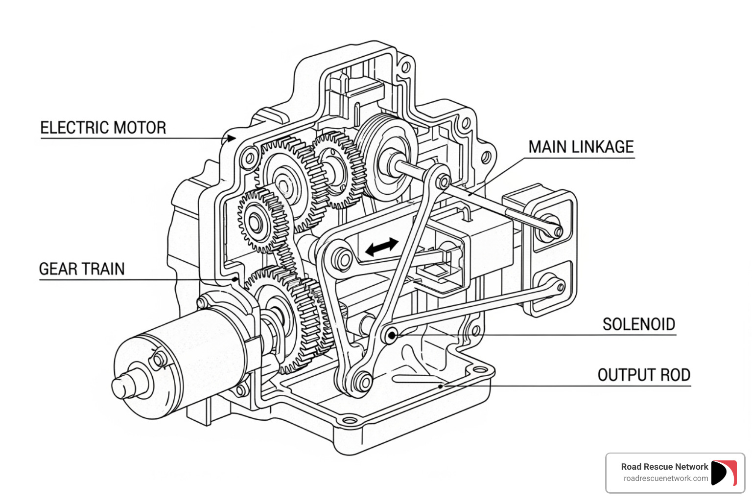 diagram showing the components of a power door lock actuator - car door lock