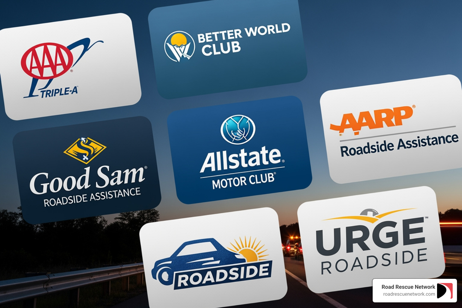 collage of logos like AAA and Better World Club - bike road side assistance