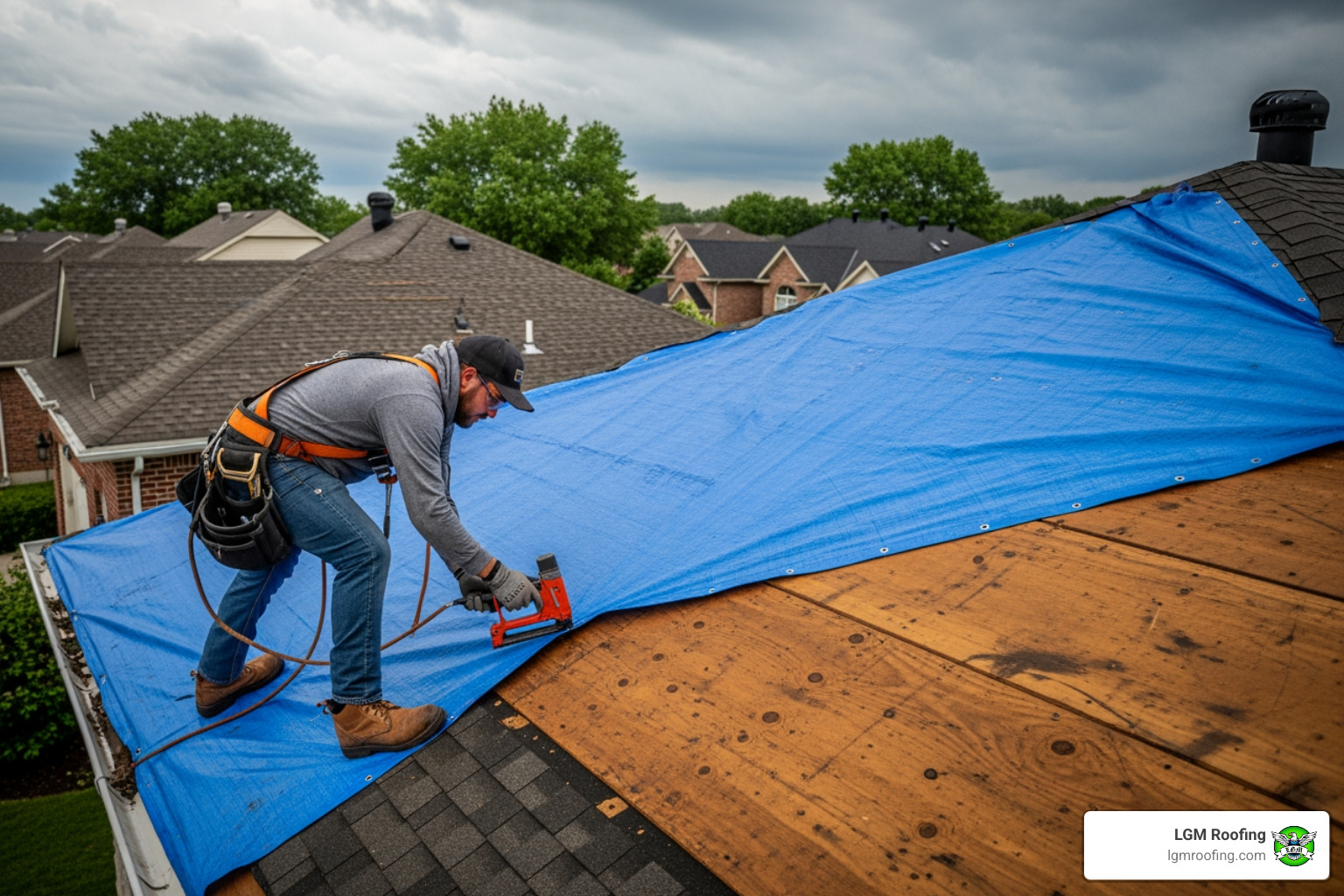 infographic showing emergency roof repair timeline: Step 1 - Discover damage and secure area (0-15 minutes), Step 2 - Contact urgent roofer (15-30 minutes), Step 3 - Professional arrives for assessment (1-4 hours), Step 4 - Temporary protection installed fast (2-6 hours), Step 5 - Schedule permanent repair (1-7 days) - fast roof repair in montclair, nj
