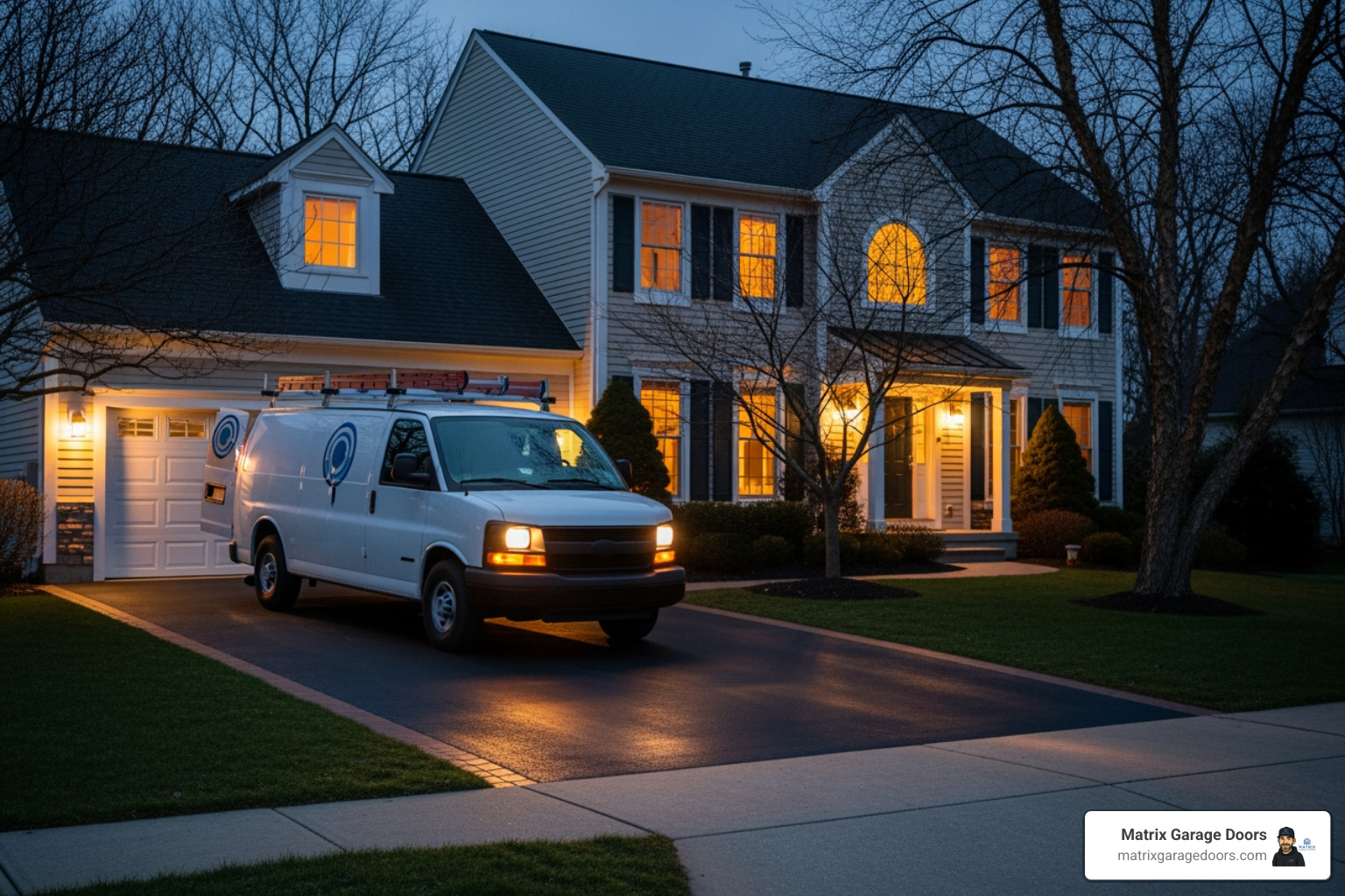 service van with "24/7 Service" arriving at a home - 24 hour garage service service van with "24/7 Service" arriving at a home - 24 hour garage service