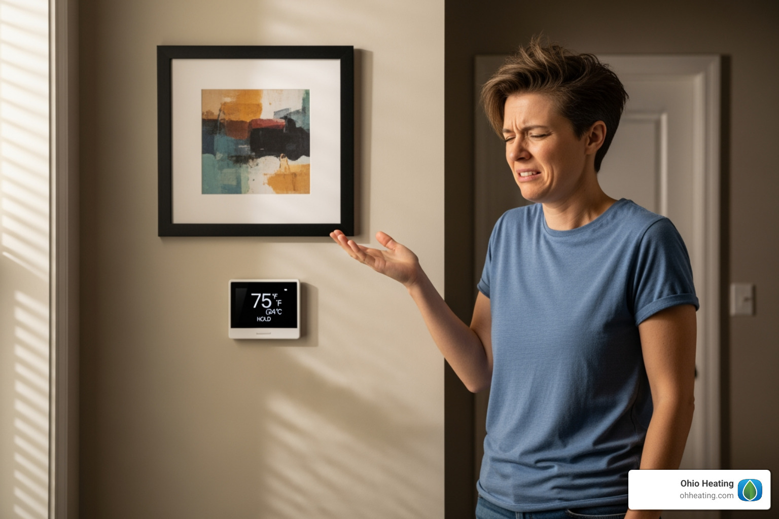 frustrated homeowner at thermostat - Residential air balancing frustrated homeowner at thermostat - Residential air balancing