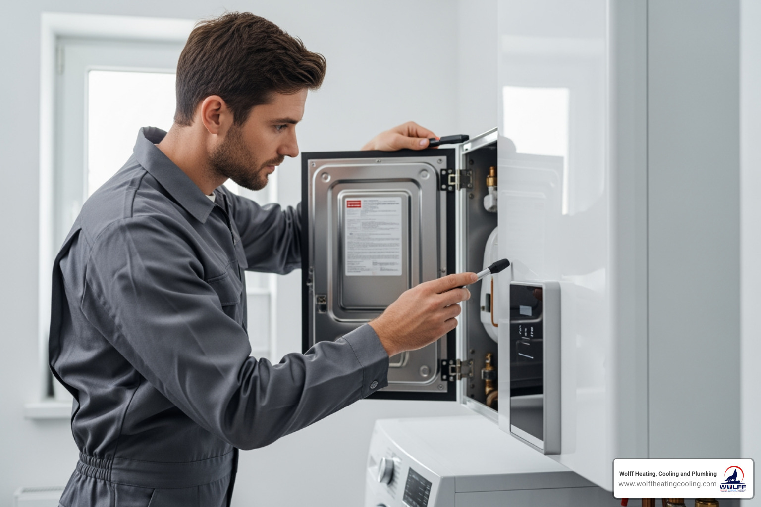 Infographic showing annual tankless water heater maintenance benefits: mineral deposit removal extends 20-year lifespan, maintains energy efficiency and lower utility bills, prevents warranty voiding, reduces risk of system failure and flooding, ensures consistent hot water temperature and flow, addresses Albuquerque hard water challenges with descaling service - tankless water heater maintenance in albuquerque, nm Infographic showing annual tankless water heater maintenance benefits: mineral deposit removal extends 20-year lifespan, maintains energy efficiency and lower utility bills, prevents warranty voiding, reduces risk of system failure and flooding, ensures consistent hot water temperature and flow, addresses Albuquerque hard water challenges with descaling service - tankless water heater maintenance in albuquerque, nm