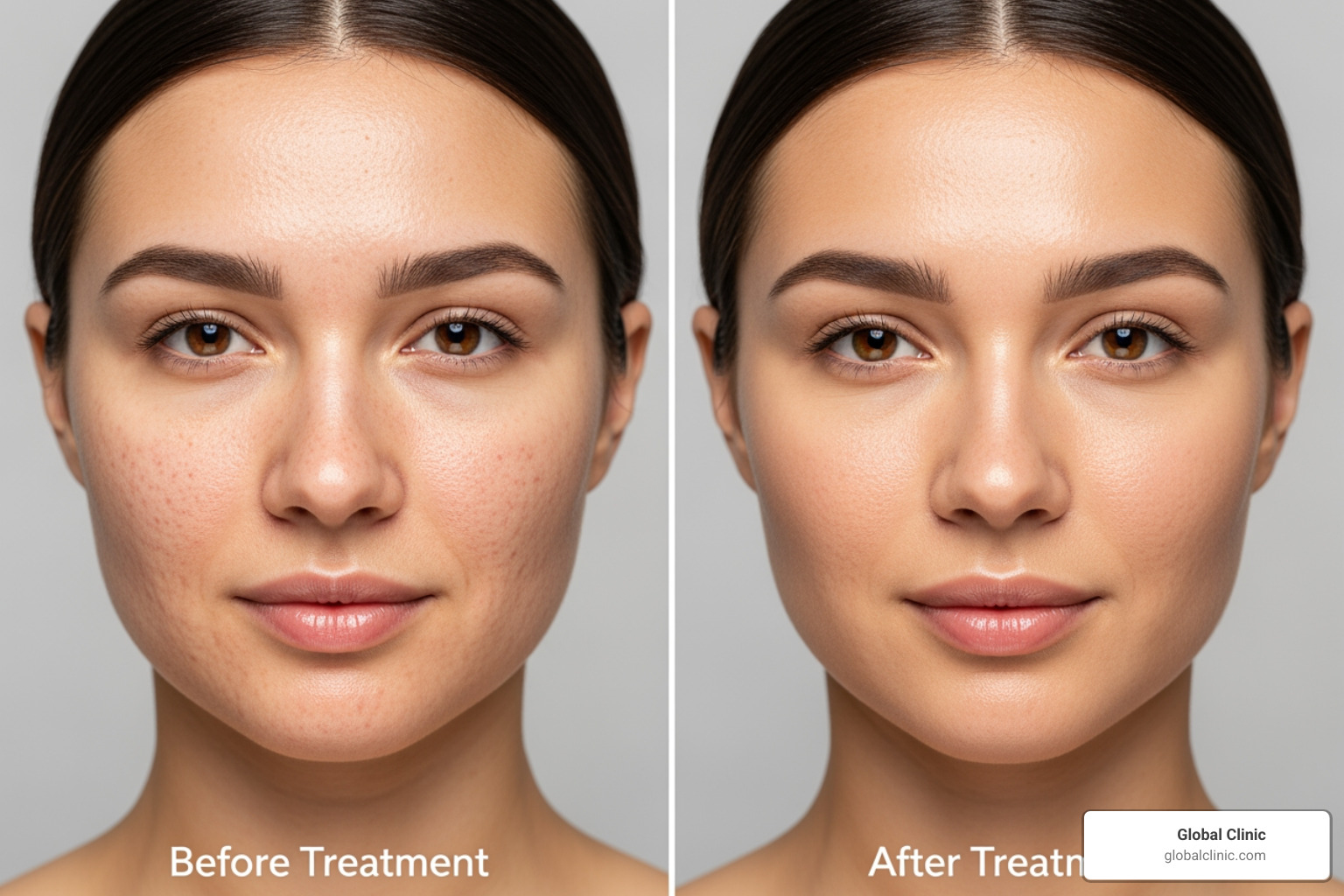 before-and-after results of a PRP facial for acne scars - platelet plasma facial