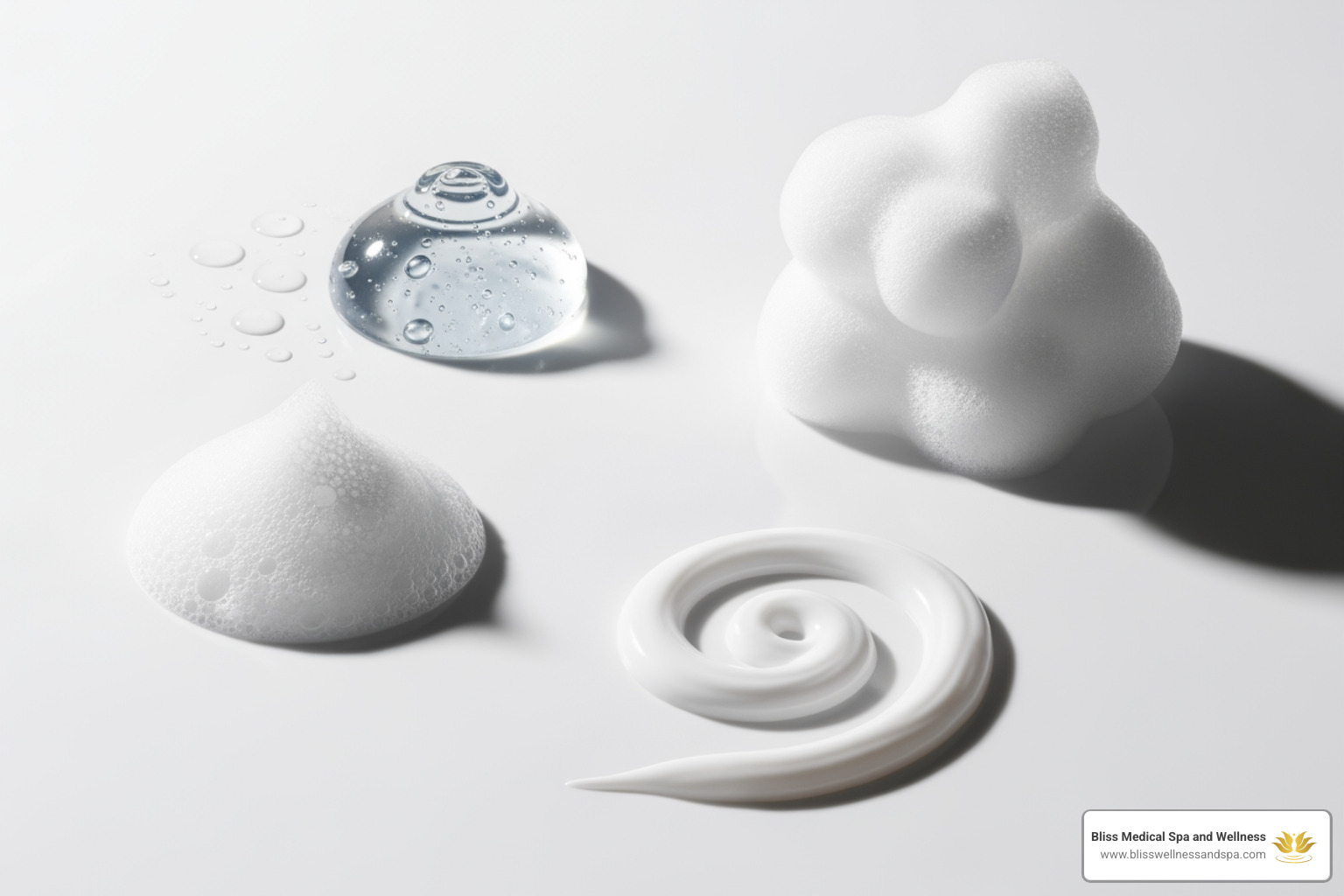 different cleanser textures (gel, foam, cream) on a clean surface - best salicylic acid cleanser different cleanser textures (gel, foam, cream) on a clean surface - best salicylic acid cleanser