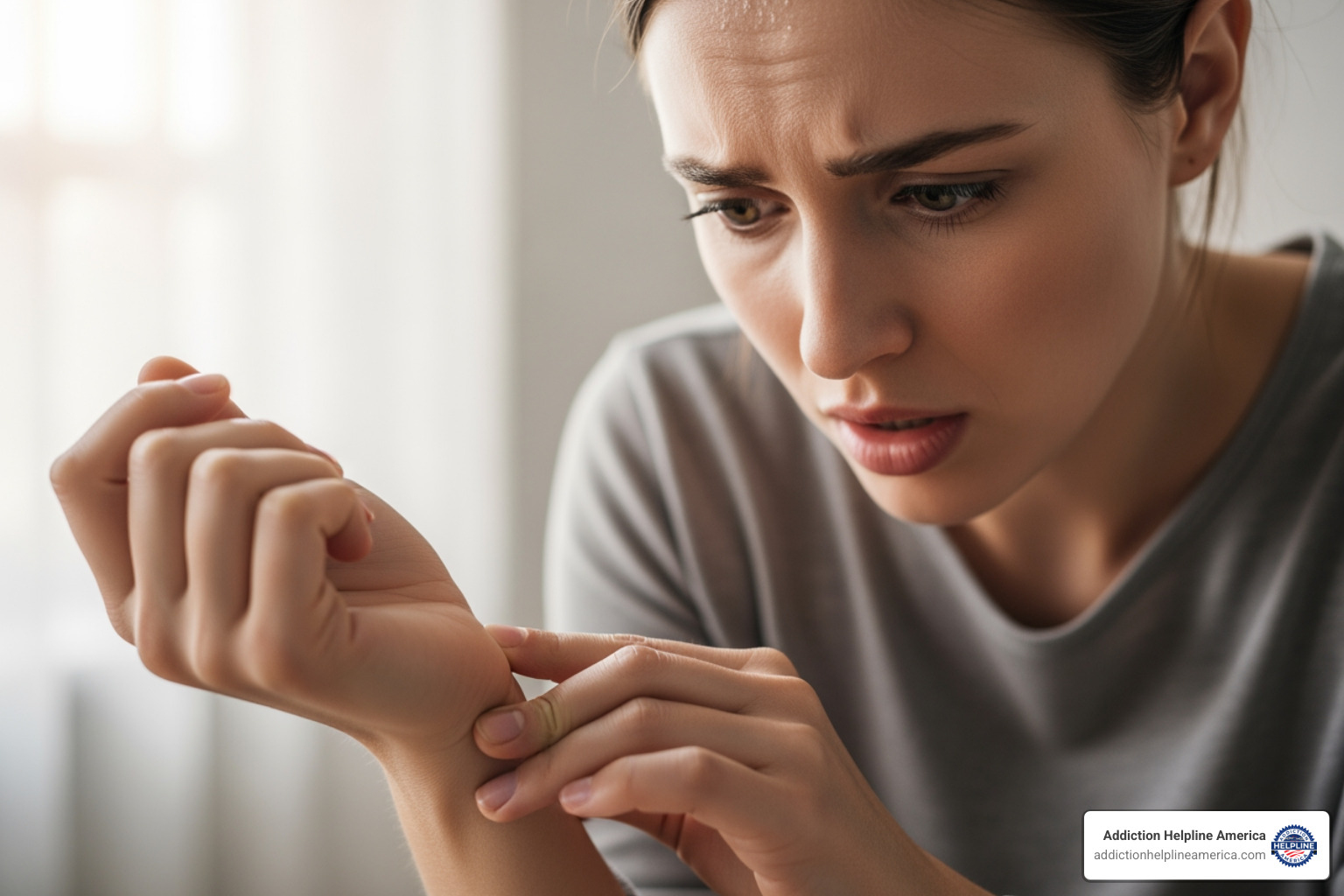 person looking distressed while checking their pulse - therapist for panic attacks person looking distressed while checking their pulse - therapist for panic attacks