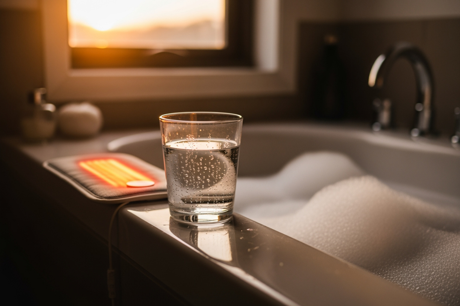 home remedies like a warm bath, heating pad, and a glass of water - whole body muscle aches