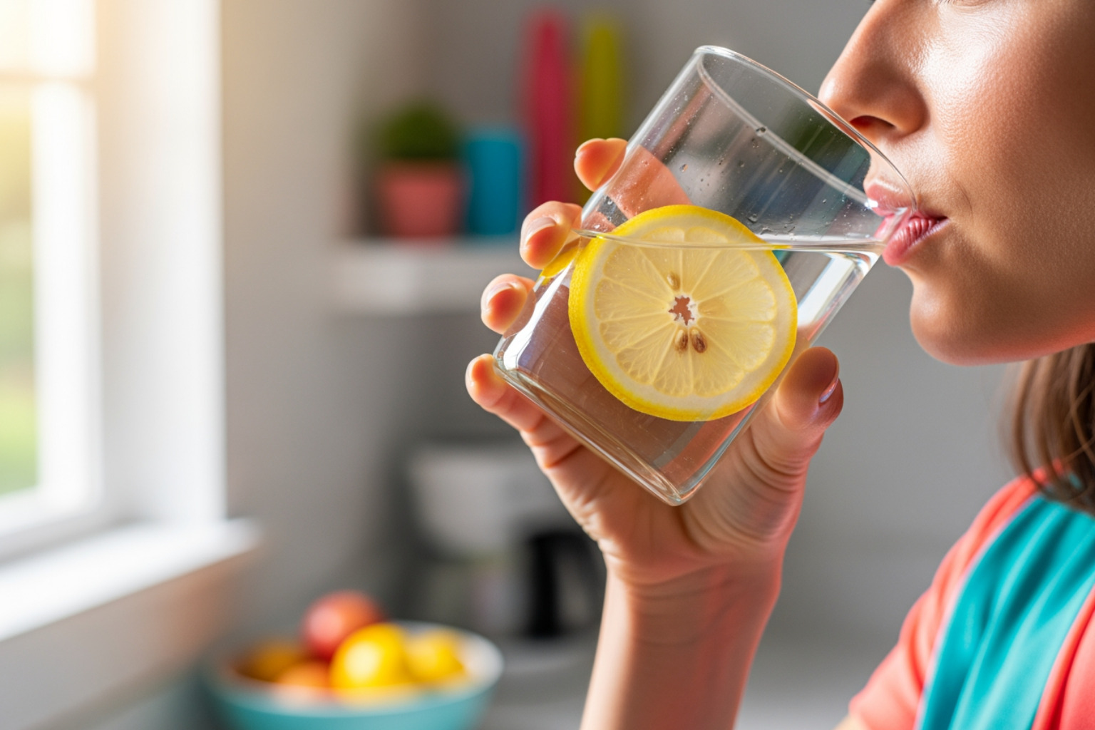person drinking water with a lemon slice - post massage soreness