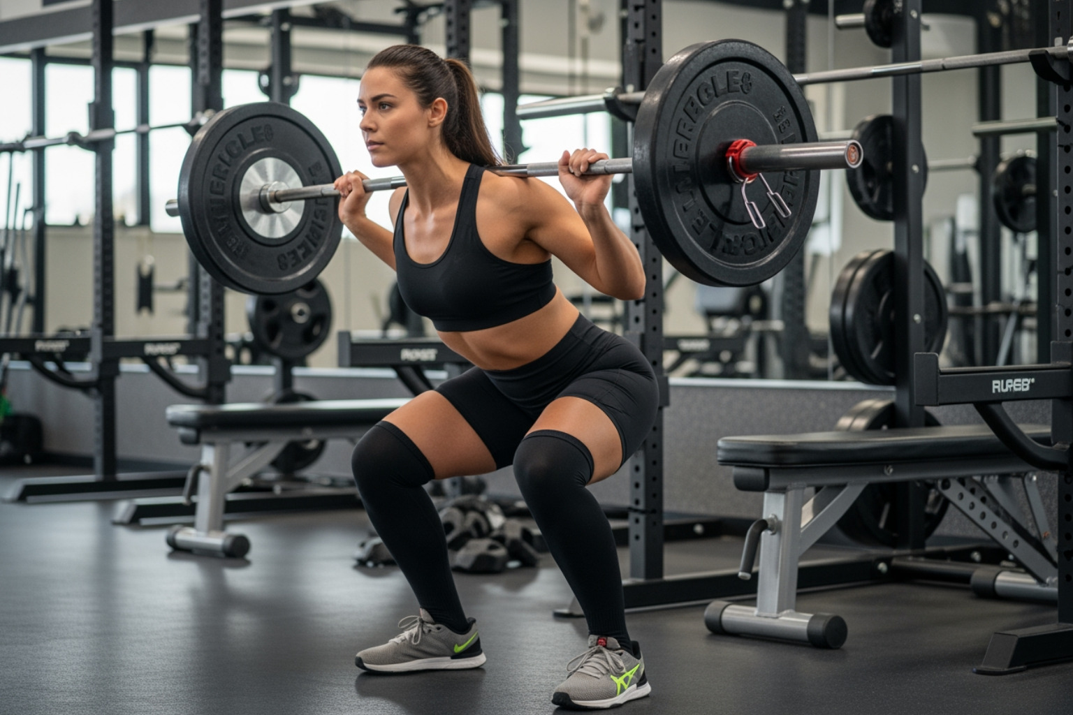 image of common squat form mistakes like knees caving in or a rounded back - sore thighs after squats